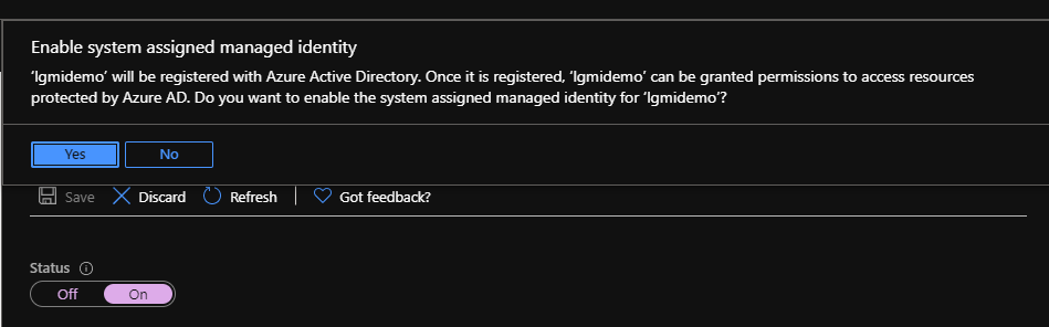 Enable a managed identity in Azure Webapp