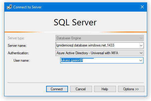 Azure SQL login