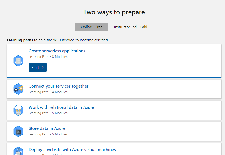 AZ-203 Learning paths